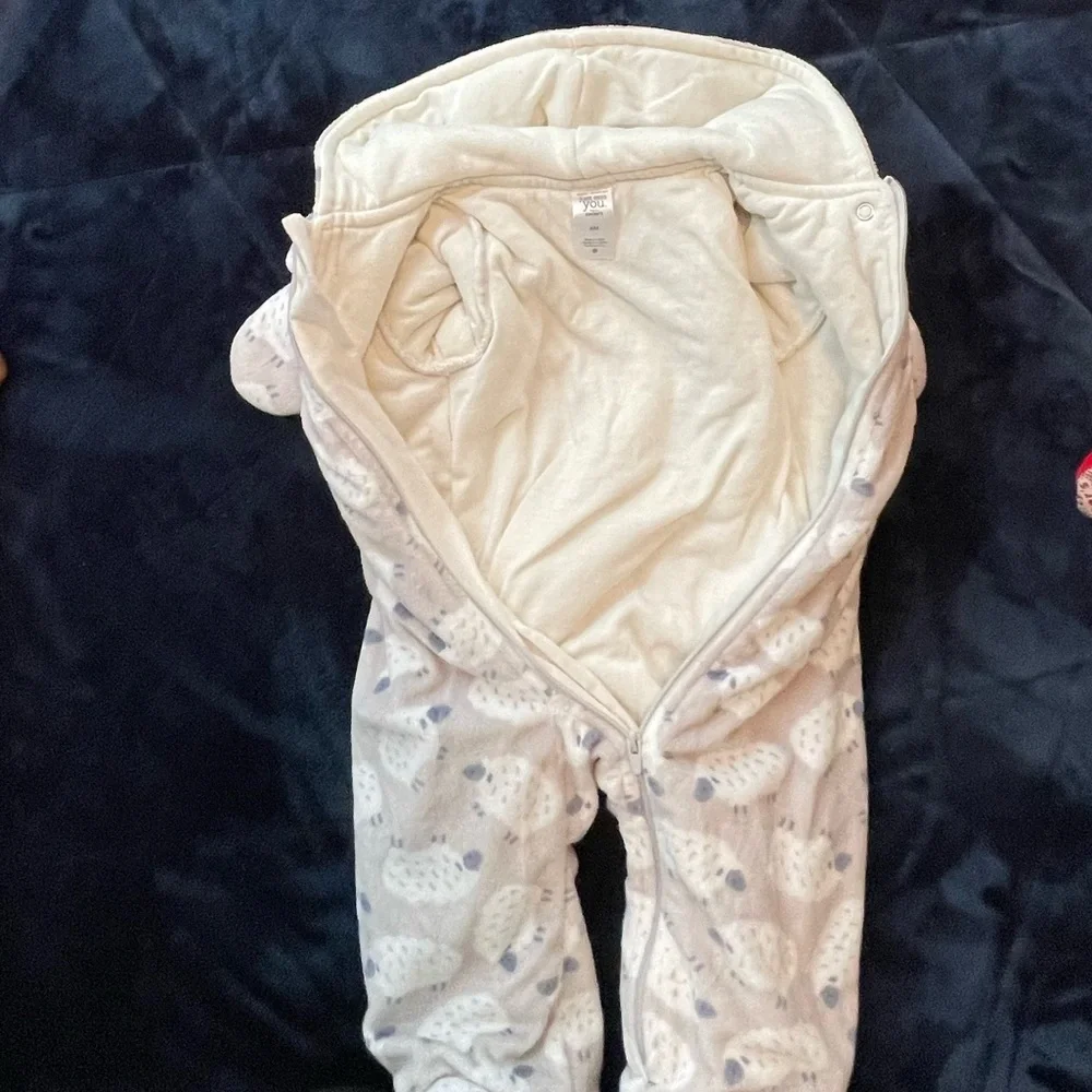 Carter’s 6M Snowsuit Gray w/ Lamb Print, Hood w/ Ears‎